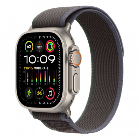 Apple Watch Ultra 2 49mm Titanium Trail Loop, Blue/Black S/M