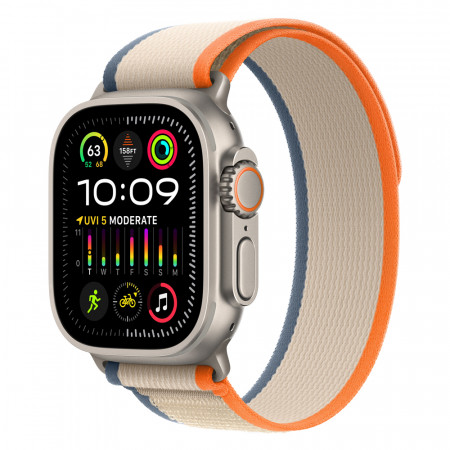 Apple Watch Ultra 2 49mm Titanium Trail Loop, Orange/Beige M/L